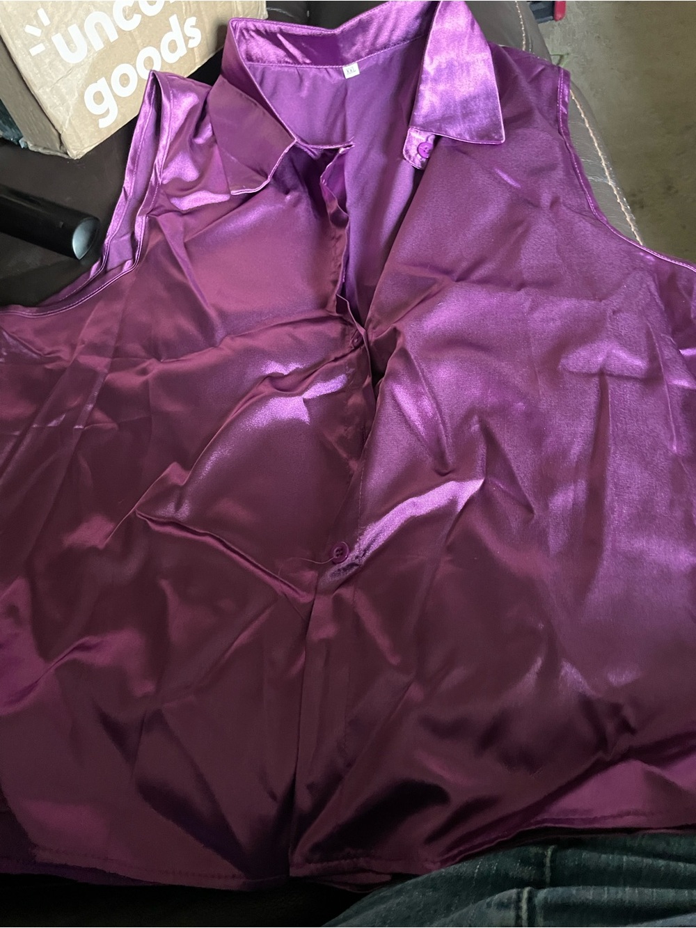 Satin purple sleeveless blouse